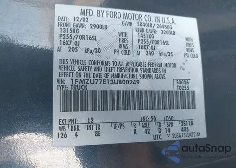 2003 Ford Explorer Sport Trac Xls/Xlt z USA, uszkodzony, nr VIN 1FMZU77E13UB00249